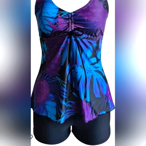 Retro Floral 2-Piece Tankini Top With Boy Short Bottoms – Size Small – NWOT - Picture 4 of 4